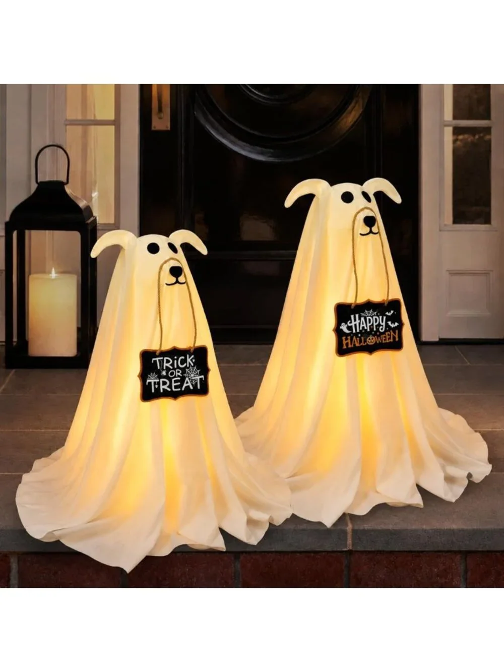 Light-Up Spooky Ghost Dog Decorations, 2 Pack, 2.3 FT Halloween Yard Signs